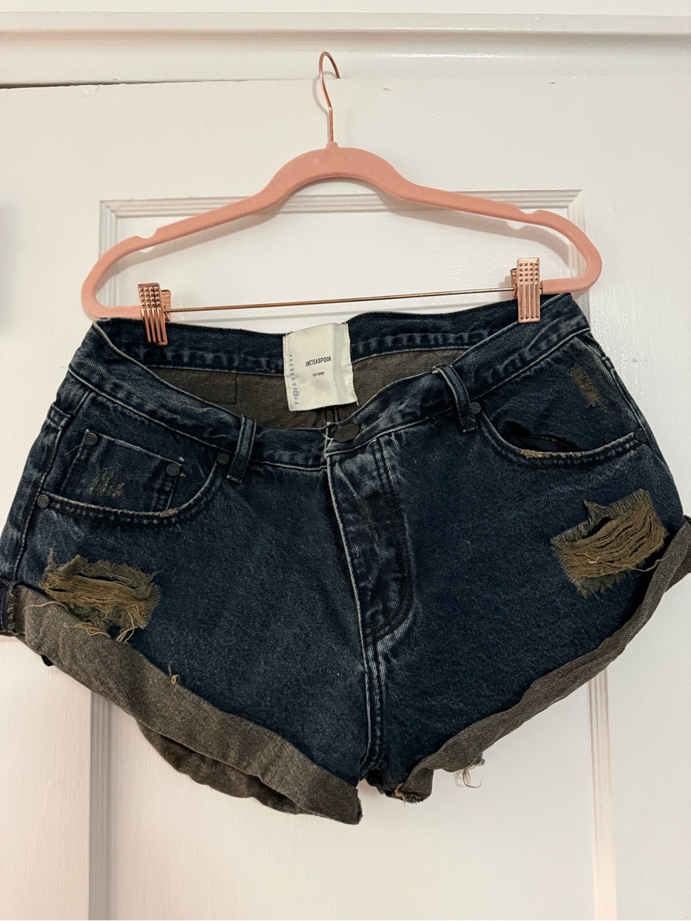 One Teaspoon Dark Indigo Distressed Denim Shorts